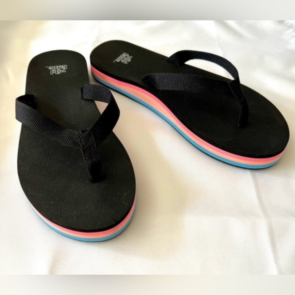 Wild Fable black thong sandals with blue pink color soles arch support size 11 - Picture 4 of 8